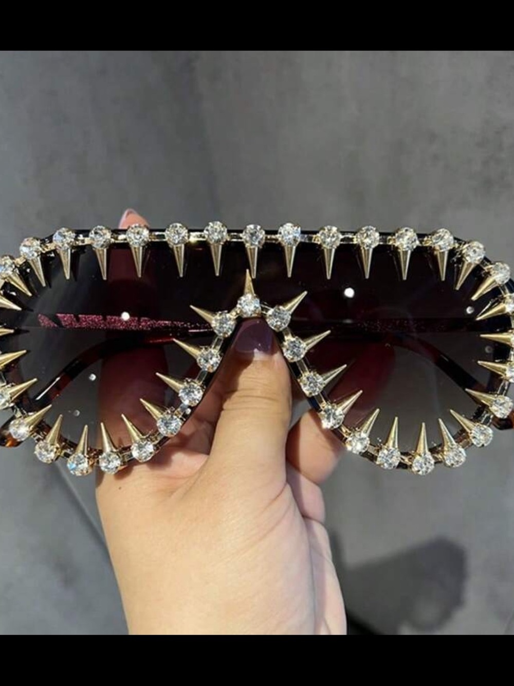 Crystal Spike Embellished Black Shield Sunglasses